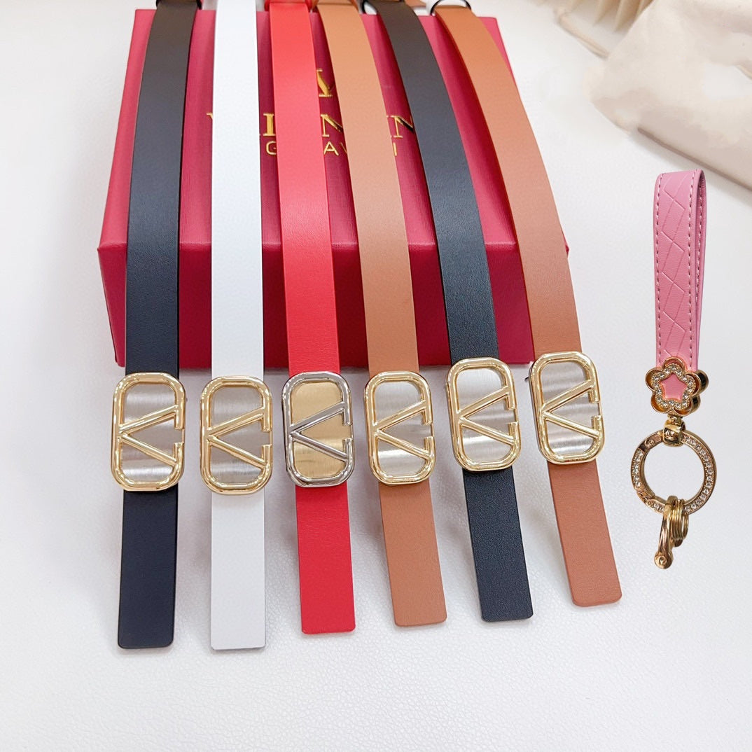 Gold Vlogo and Silver Hardware Buckle Black Red Calfskin 20mm - 30