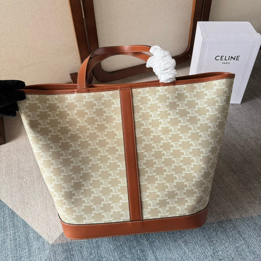 TRIOMPHE CANVAS 31.5 IN PRINTED CALFSKIN BROWN WHITE