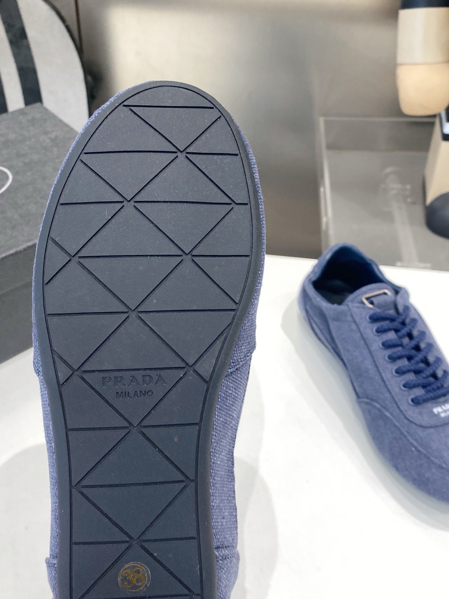 КРОСІВКИ PRADA 26S З ТЕМНО-СИНЬОЇ ТКАНИНИ