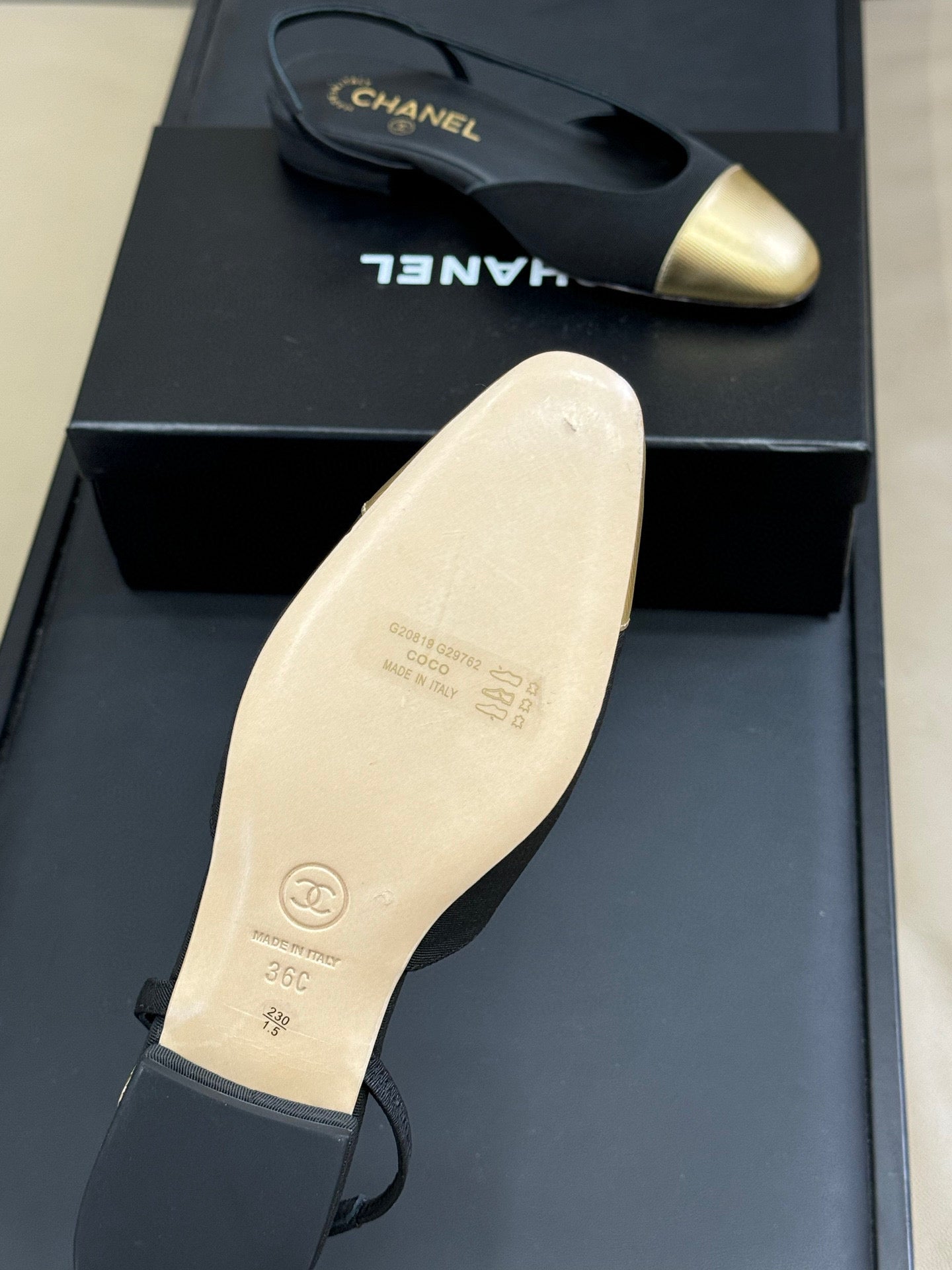 CC SLINGBACK 25S IN BLACK FABRIC MIX GOLD LAMBSKIN - 35 / 20mm