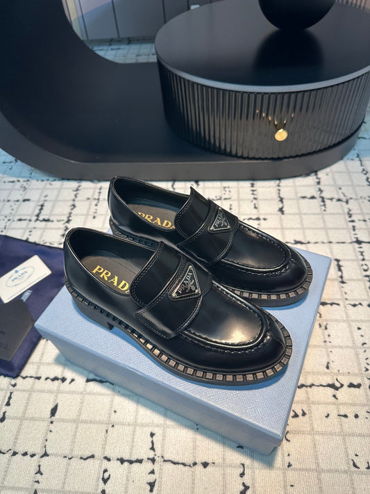 PRA SCHOCOLATE BRUSHED LOAFERS BLACK CALFSKIN - 34