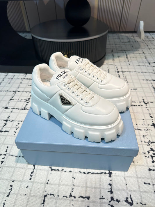 PRA MONOLITH BRUSHED LACE-UP SHOES WHITE LAMBSKIN - 35