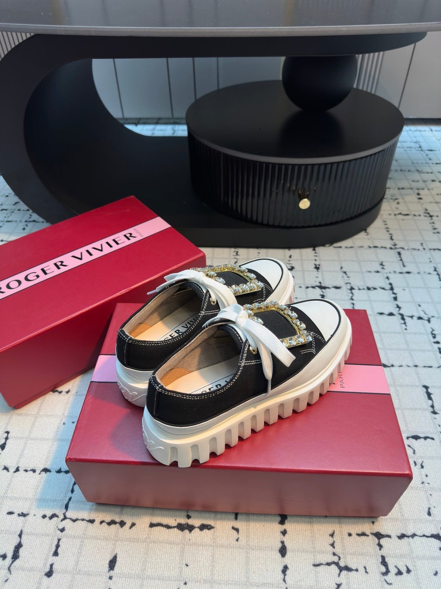 VIV' GO-THICK STRASS BUCKLE SLIP-ON SNEAKERS IN BLACK CANVAS - 35