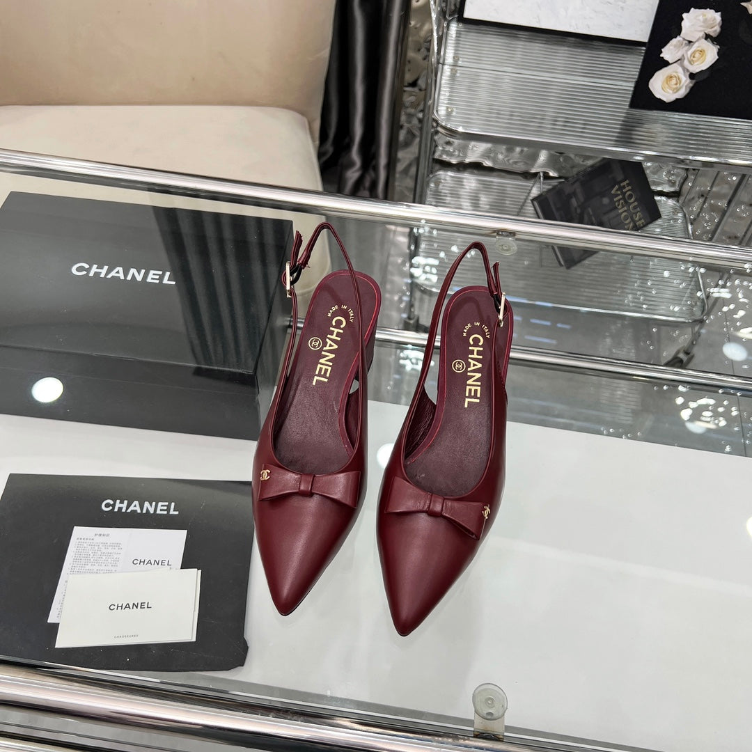 CHANEL 25S SANDALS WITH A BOW 60MM IN ROSSO ANCORA CALFSKIN - 35