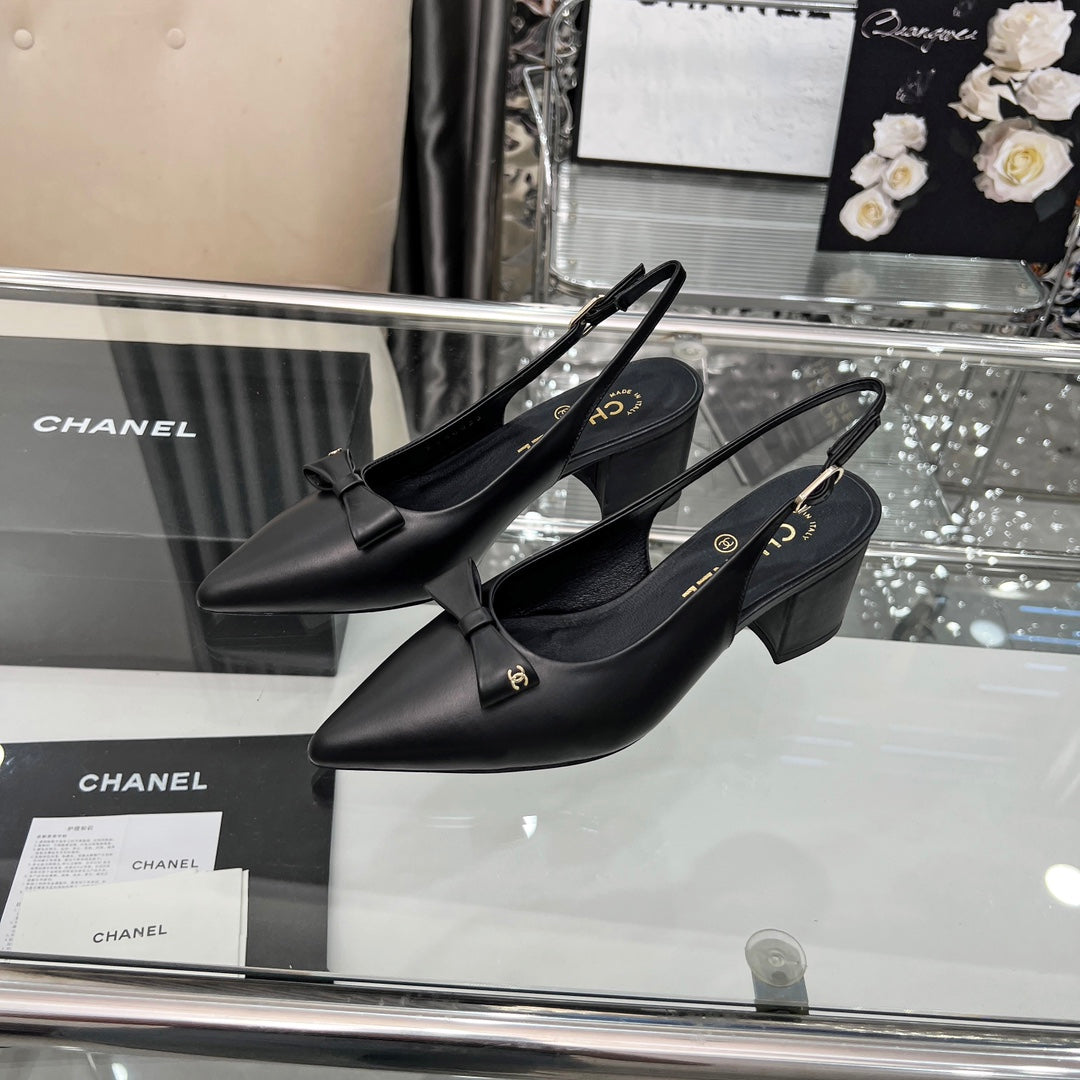 CHANEL 25S SANDALS WITH A BOW 60MM IN BLACK CALFSKIN - 35