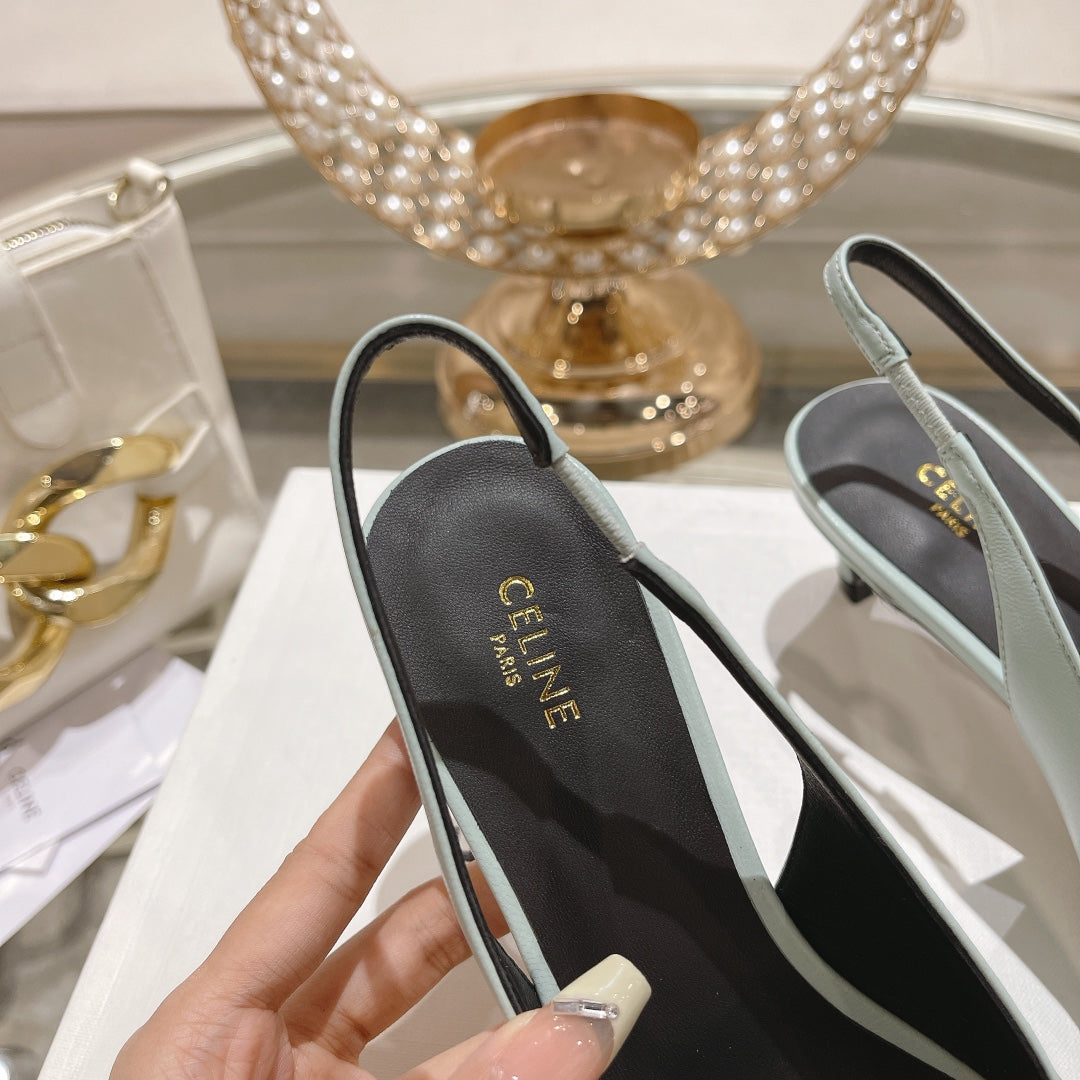 HIGH SLINGBACK 5 CM IN POWDER BLUE CALFSKIN - 34