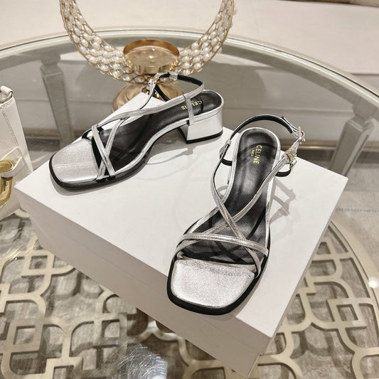 HIGH SANDAL 45MM IN SILVER LAMBSKIN - 35