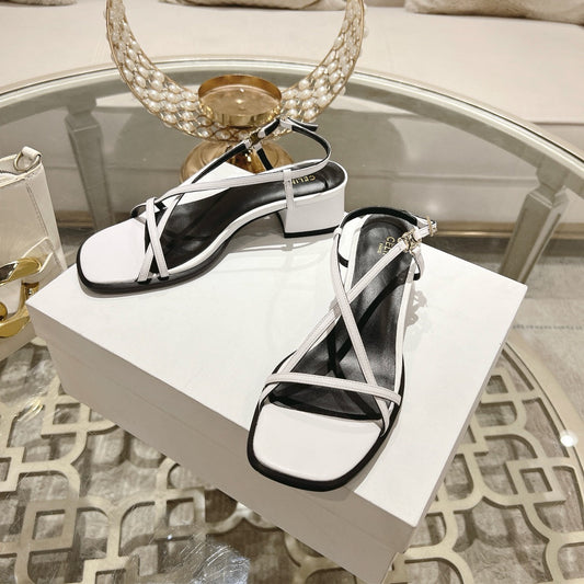 HIGH SANDAL 45MM IN WHITE LAMBSKIN - 35