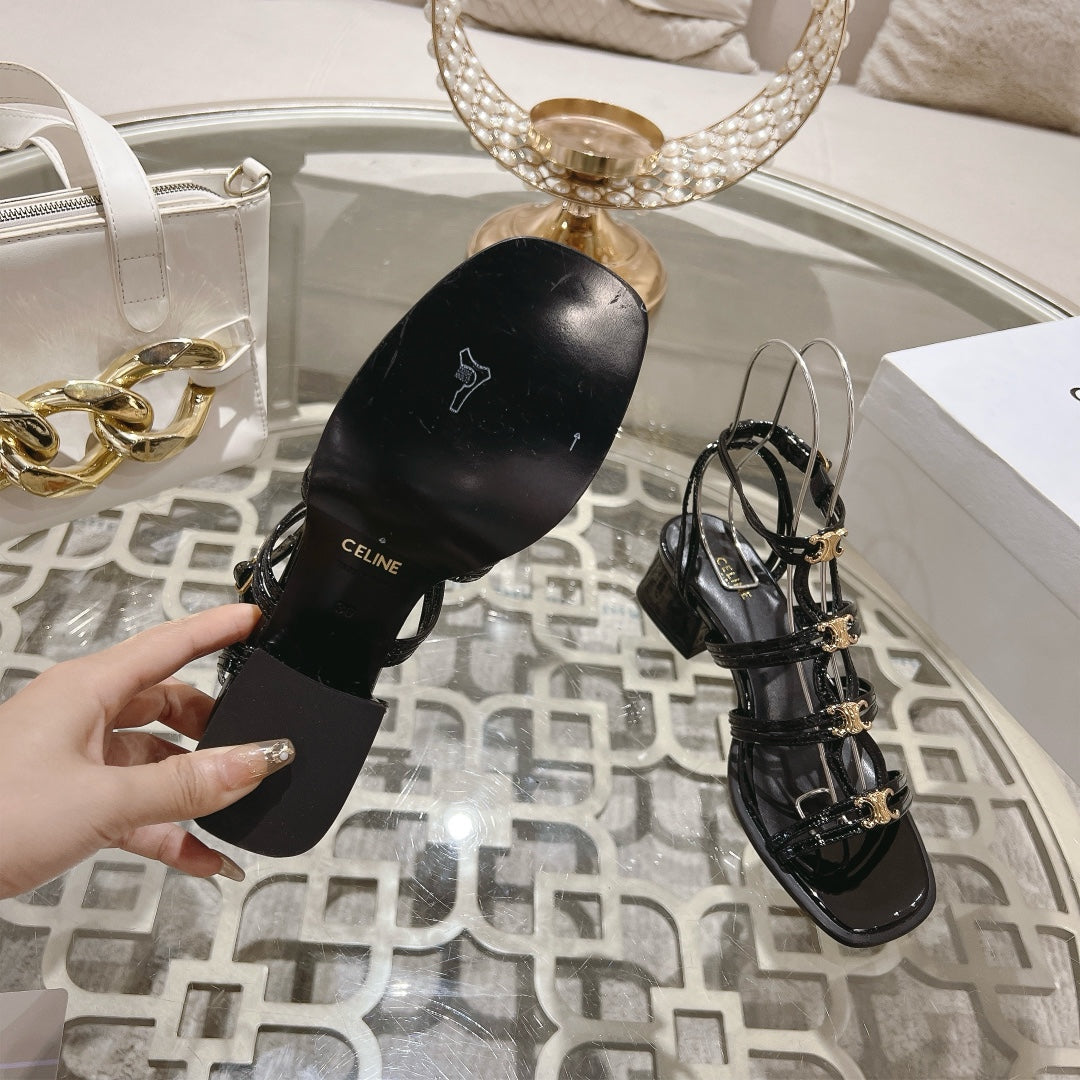 HIGH 45MM BLOCK HEEL SANDAL IN BLACK LAMBSKIN - 35