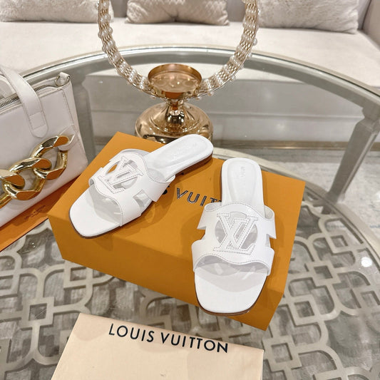 ISOLA FLAT SLIDE IN WHITE CALFSKIN - 35
