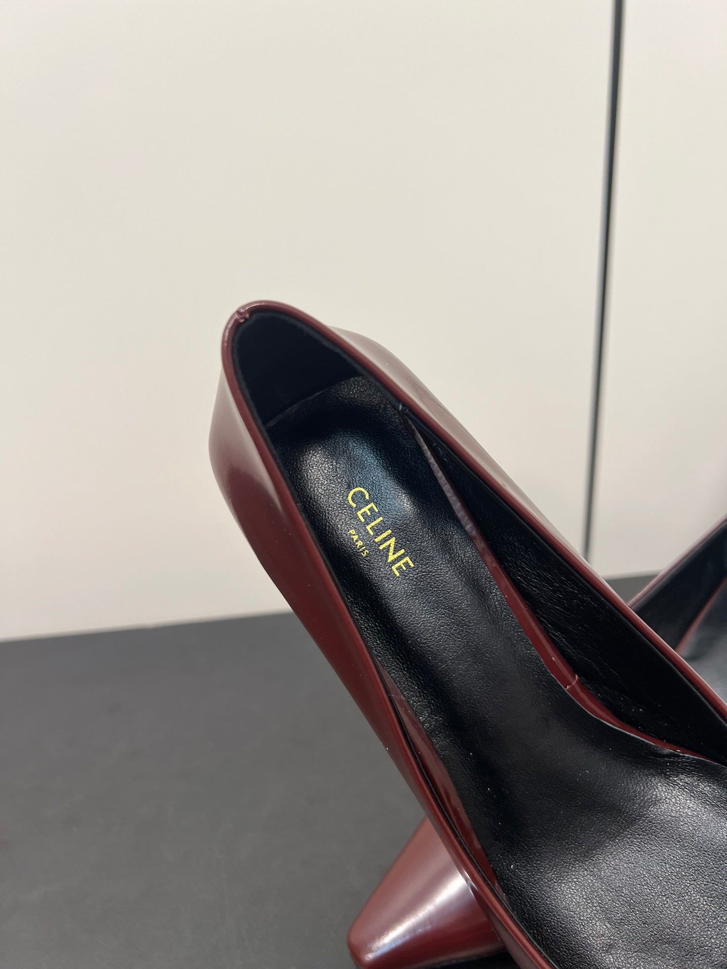 TRIOMPHE POINTED-TOE HIGH PUMPS IN BURGUNDY RED SHINY CALFSKIN - 35