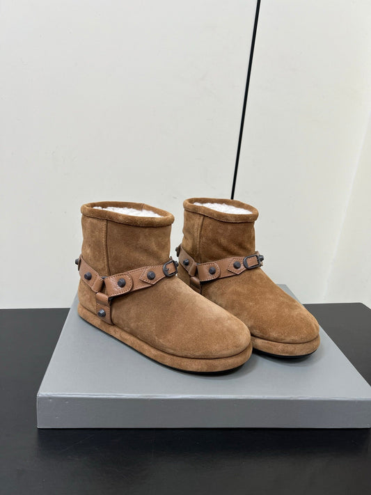BALENCIAGA 25S ШКІРЯНІ ЧЕРЕВИКИ ALASKA КОРИЧНЕВОГО КОЛЬОРУ З ЗАМШІ ТА ОВЕЧОЇ ШКІРИ - 35
