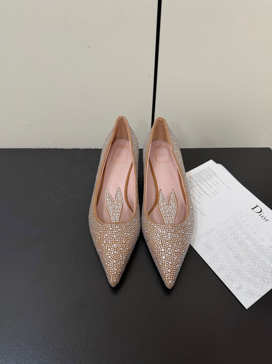 DIOR 26S POINTED-TOE HIGH HEELS 35MM IN NUDE SUEDE CRYSTAL