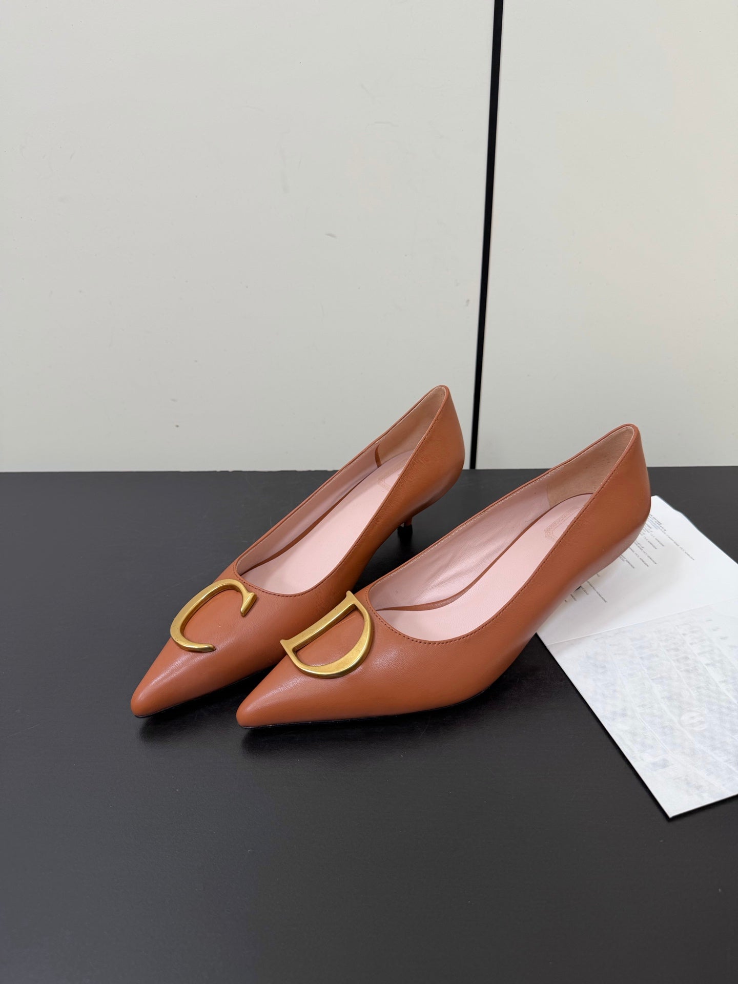 DIOR 26S POINTED-TOE HIGH HEELS 35MM IN RUST BROWN CALFSKIN GOLD HARDWARE