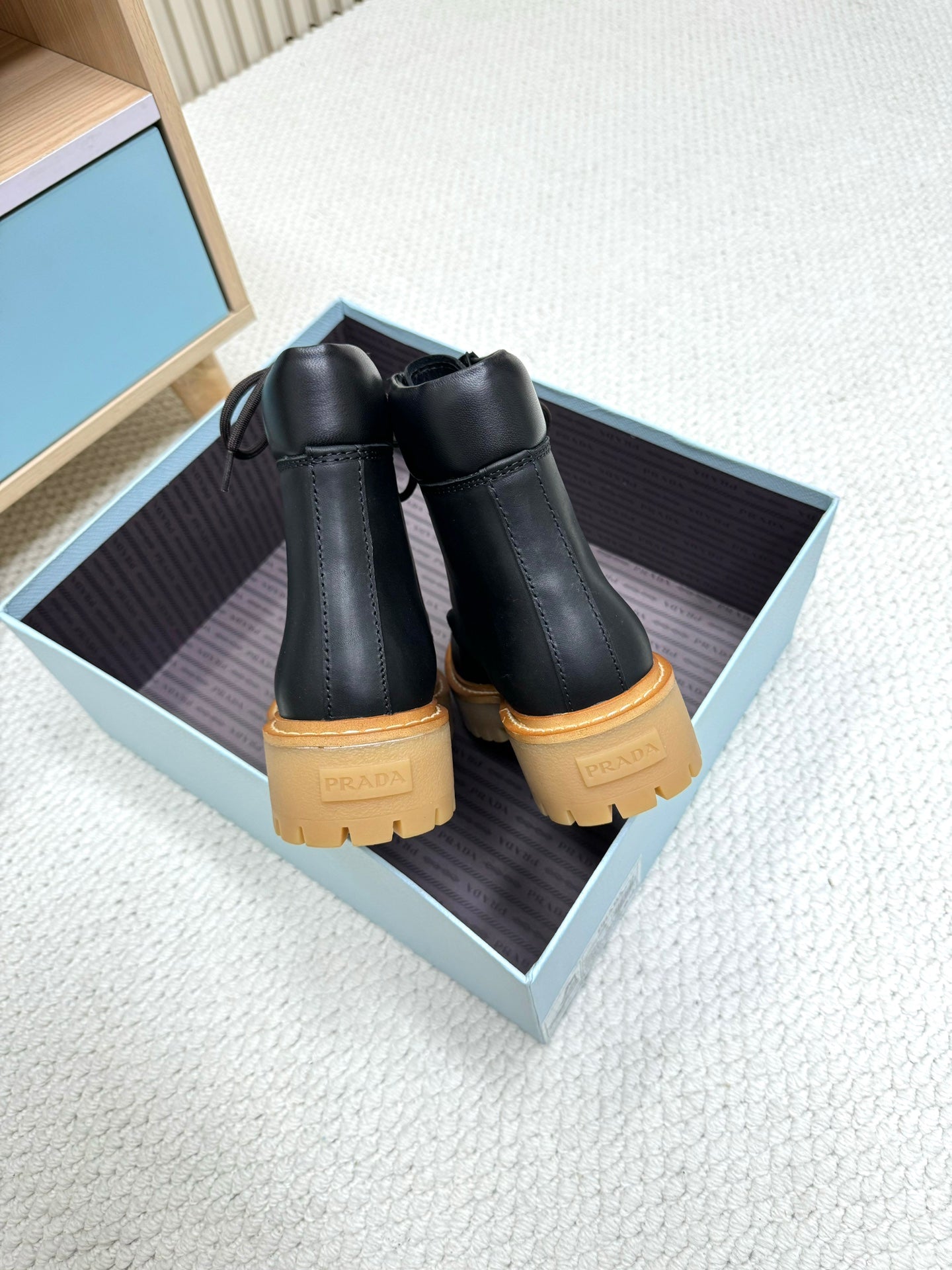 PRADA 25S LACE-UP ANKLE BOOTS IN BLACK CALFSKIN - 35