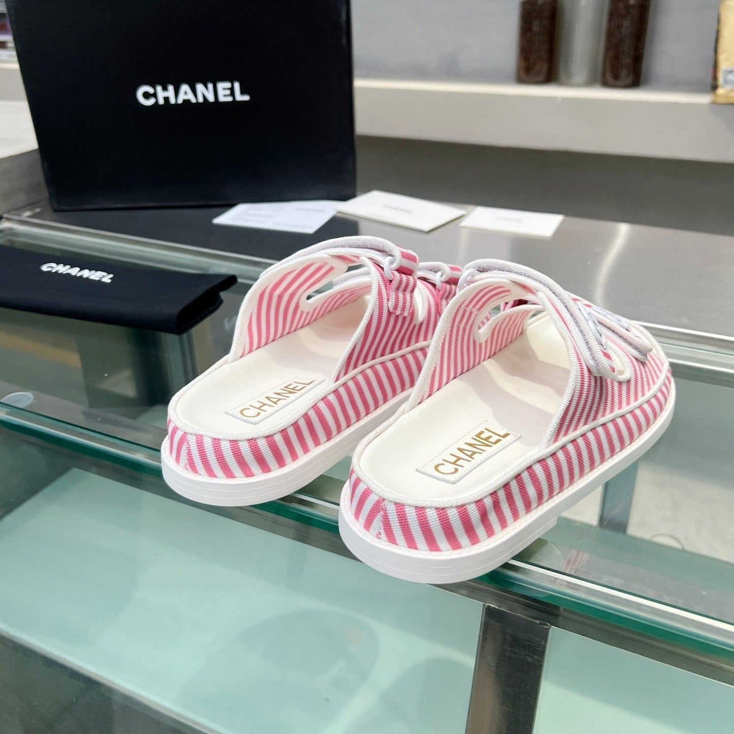 Stripes Casual Flat Sandals Light Pink White - 34