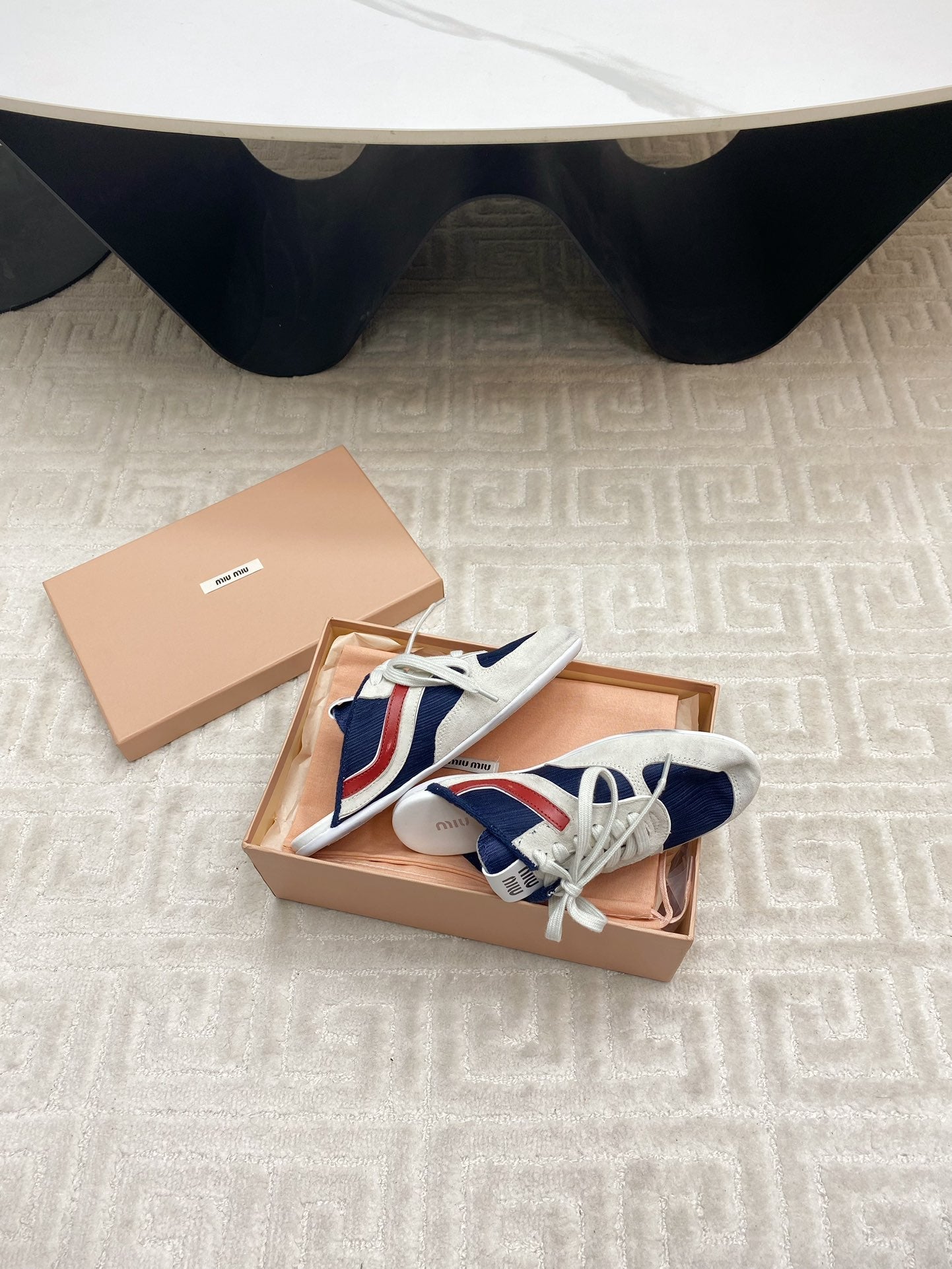 SNEAKER MULES IN NAVY MESH AND BEIGE SUEDE - 35