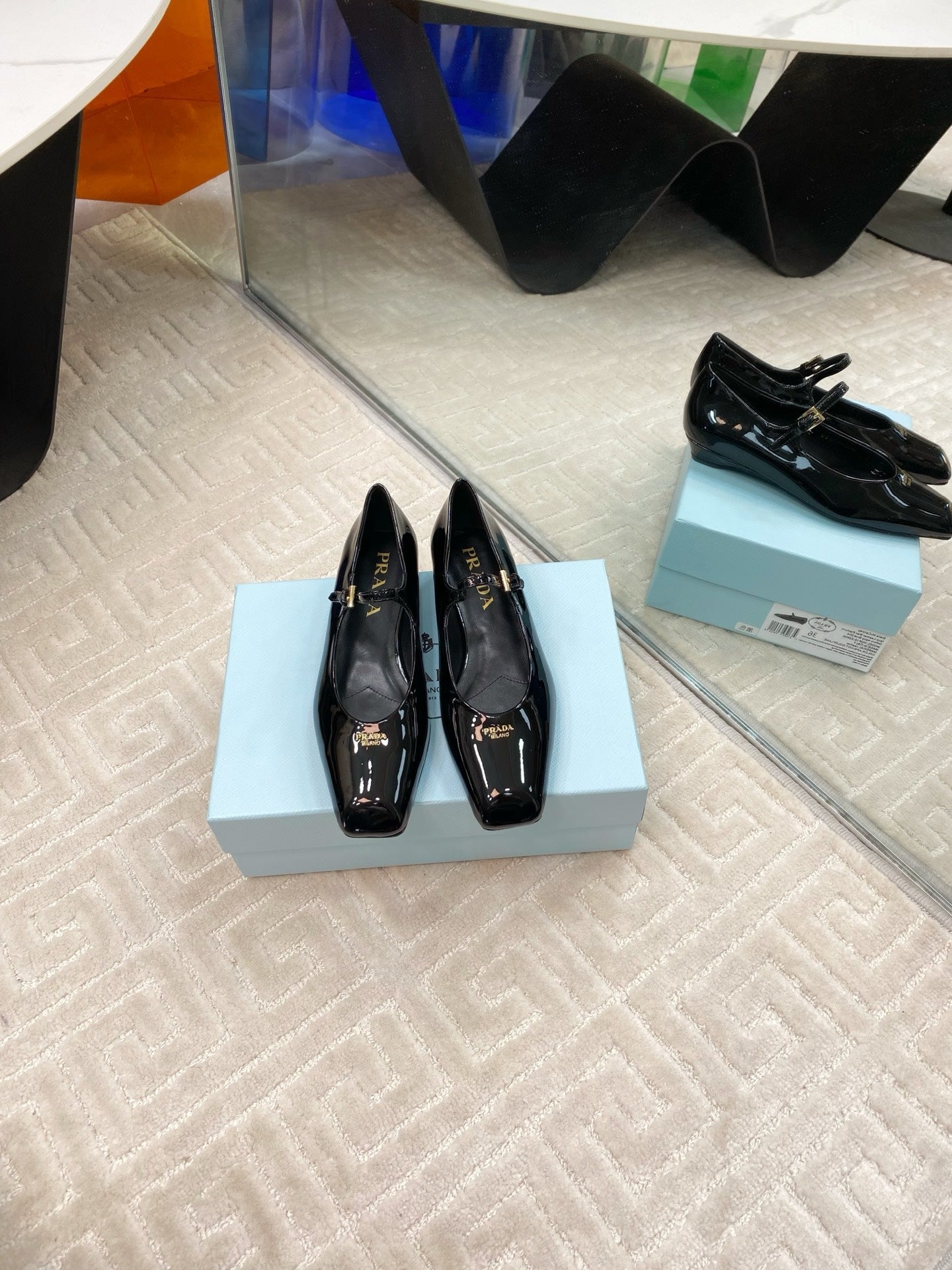 MARY JANE FLATS SQUARE TOE IN BLACK PATENT SHEEPSKIN - 35