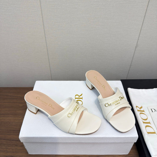 DIOR HIGH HEEL 25S 45 MM IN WHITE LAMBSKIN WITH GOLD HARDWARE - 34