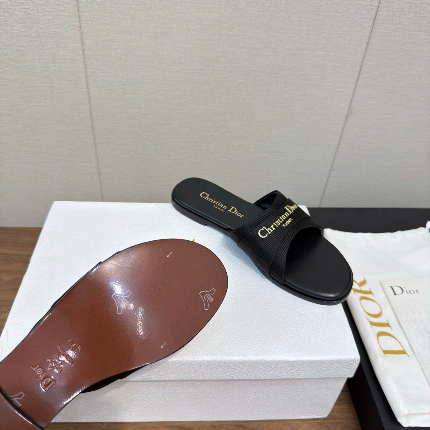 DIOR SANDAL 25S IN BLACK LAMBSKIN AND FABRIC WITH GOLD HARDWARE - 34