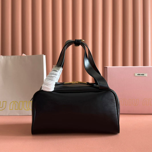 MIUMIU 26S TOP-HANDLE BAG 28 IN BLACK CALFSKIN GOLD HARDWARE