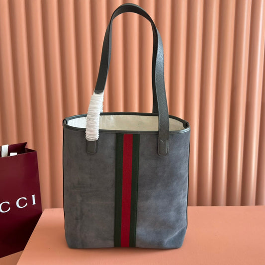 GUCCI 25S OPHIDIA СЕРЕДНЯ СУМКА-ШОПЕР 36 СМ ІЗ СІРОЇ ЗАМШІ