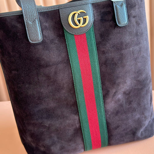 GUCCI 25S OPHIDIA СЕРЕДНЯ СУМКА-ШОПЕР 36 СМ ІЗ ЗАМШІ КОЛЬОРУ ТЕМНИЙ ШОКОЛАД