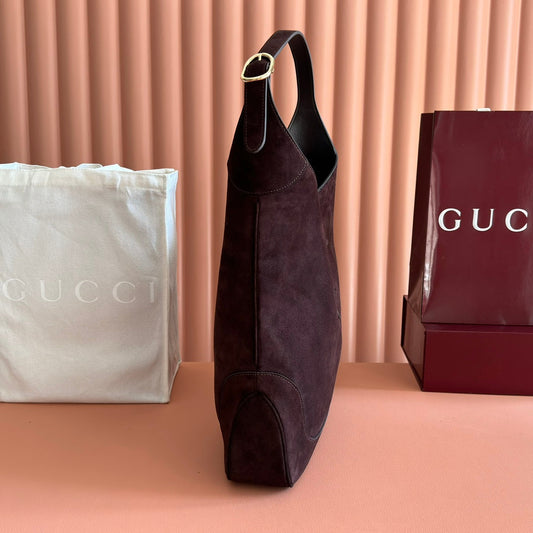 GUCCI 25S JACKIE GIORNO 44 СМ З ТЕМНО-ШОКОЛАДНОЇ КОРИЧНЕВОЇ ЗАМШІ