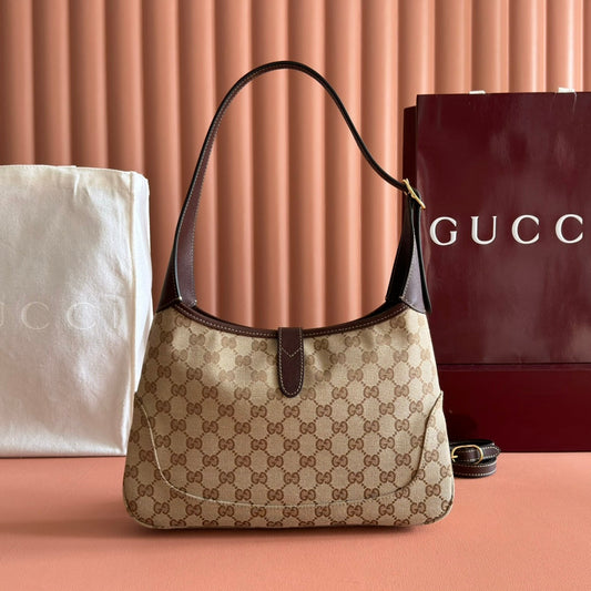 GUCCI 25S JACKIE МОНОГРАМА 28 СМ ЗІ СВІТЛО-КОРИЧНЕВОГО ПОЛОТНА ТА ТЕЛЯЧОЇ ШКІРИ