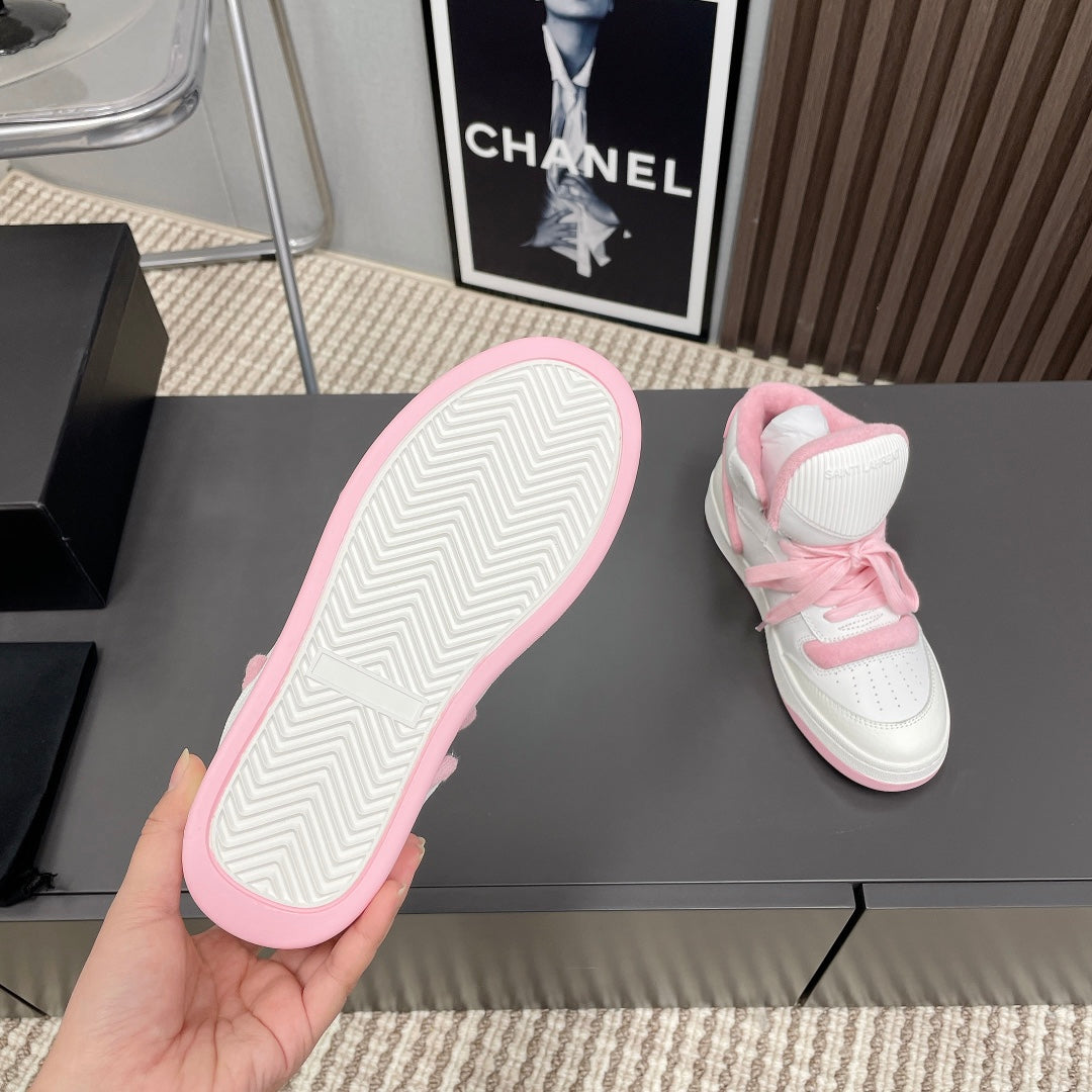HIGH-TOP SNEAKERS IN WHITE MIX BABY PINK CALFSKIN - 35