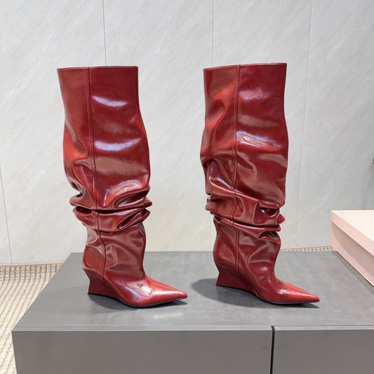 ВИСОКІ ЧОБОТИ BALMAIN 26S (75 ММ) З ЧЕРВОНОЇ ТЕЛЯЧОЇ ШКІРИ