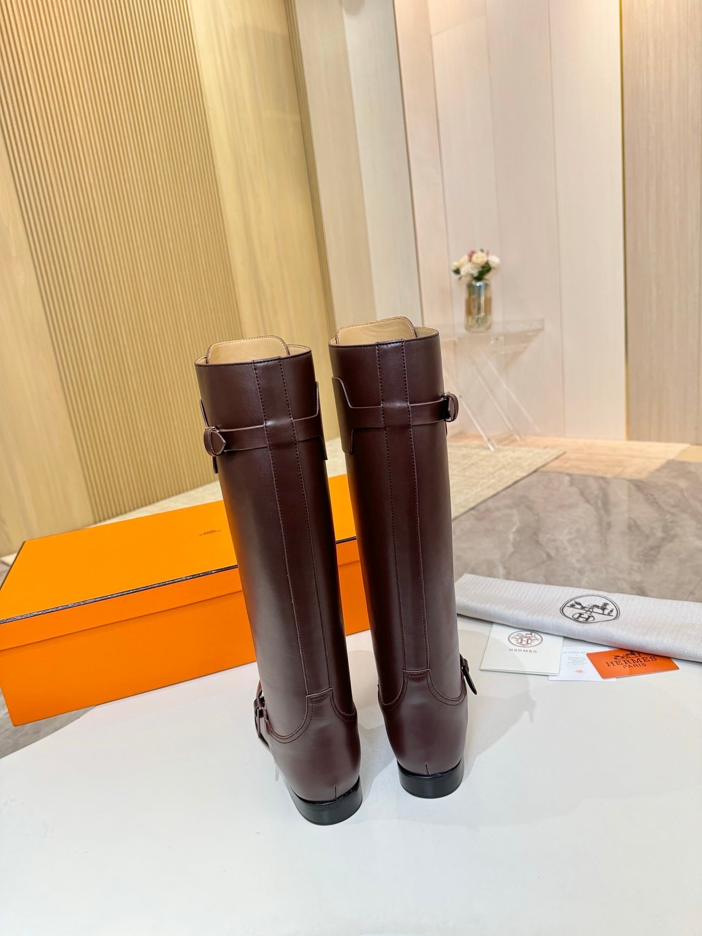 HM 25S RIDING BOOTS IN DARK BROWN LAMBSKIN WITH SILVER HARDWARE - 34