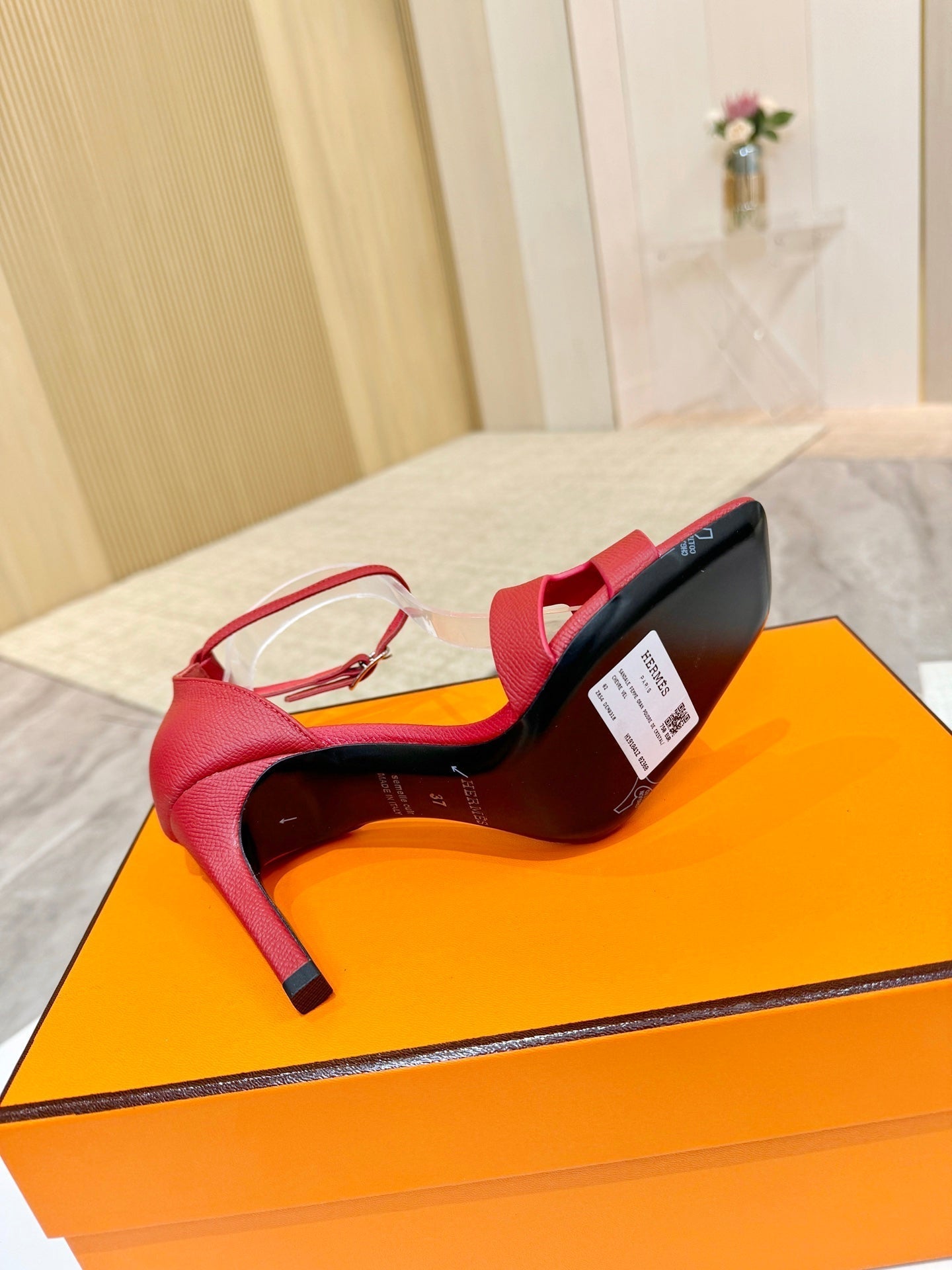 HM 26S H HIGH HEEL SANDALS 90MM IN DEEP RED GRAINED CALFSKIN
