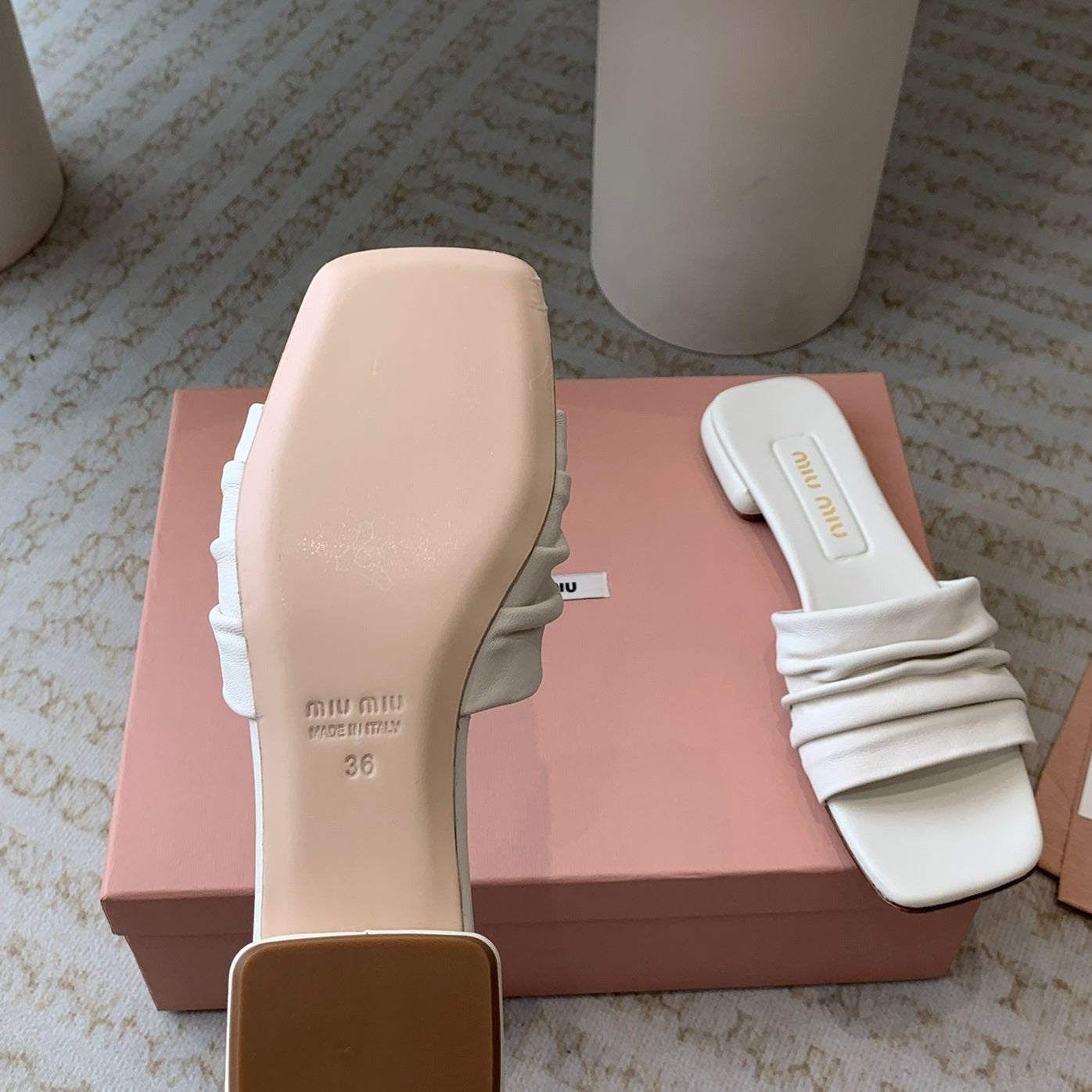 Women's White Denim Slippers With Stylized Straps - 35