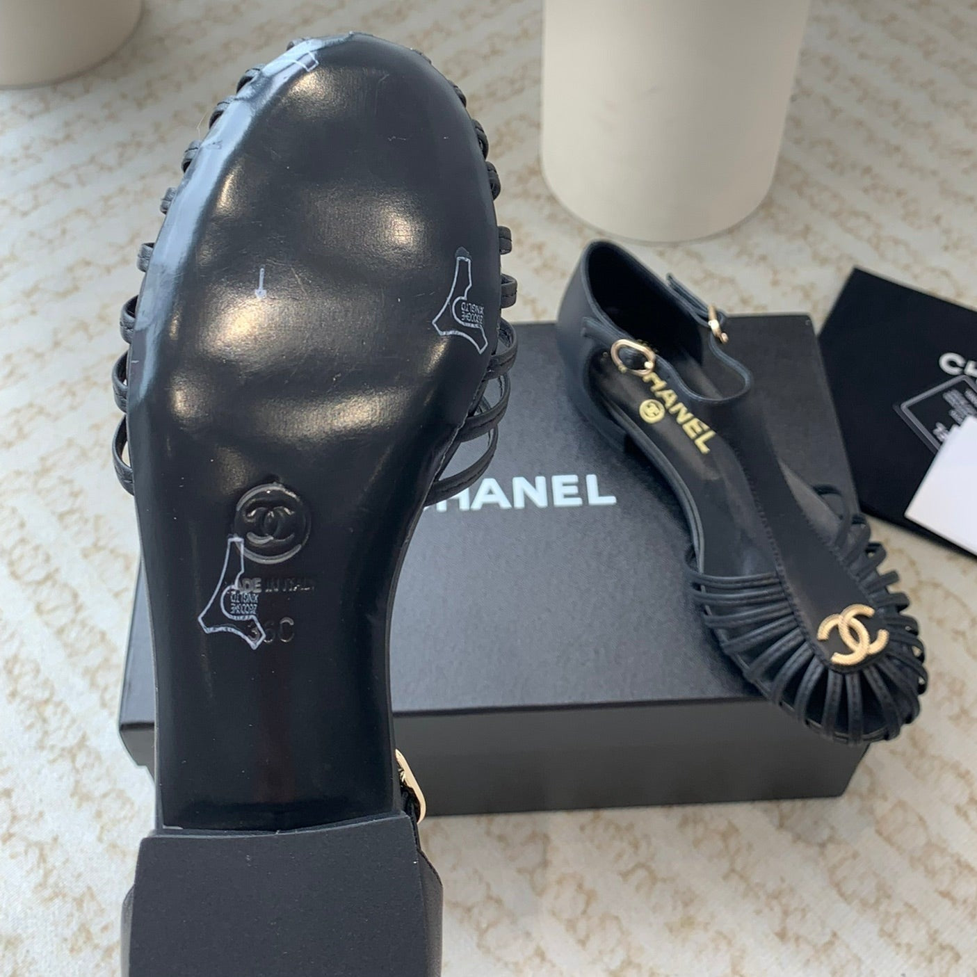 Summer New Hollow Roman Sandals Black Sheepskin - 35