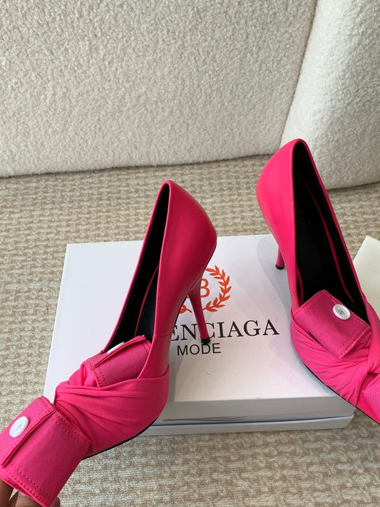 KNIFE CHEMISE HIGH PUMPS IN BRIGHT PINK COTTON AND CALFSKIN - 34