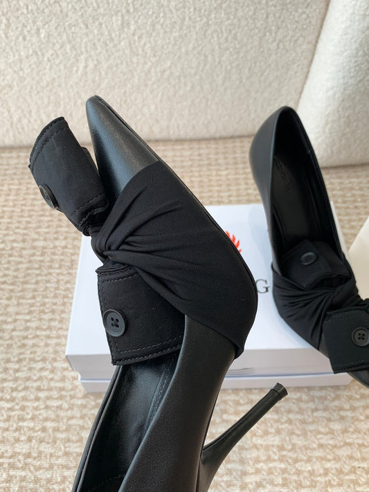 KNIFE CHEMISE HIGH PUMPS IN BLACK COTTON AND CALFSKIN - 34