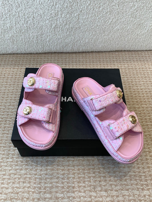 DAD SANDAL НА ПЛАТФОРМІ З ЯСКРАВО-РОЖЕВОЇ ТКАНИНИ З ПАЄТКАМИ MULE - 35