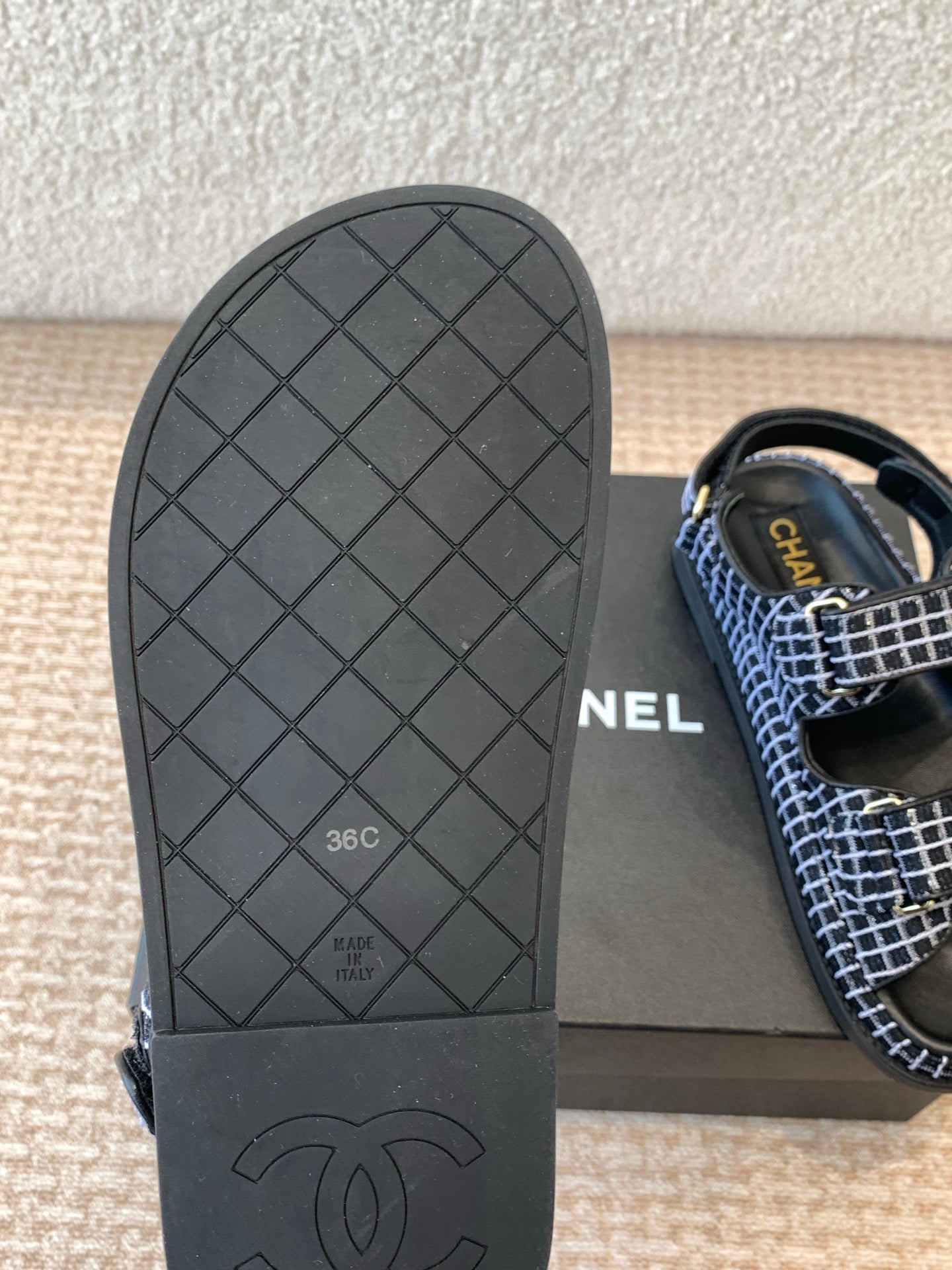 DAD SANDAL IN BLACK MIX WHITE DENIM FABRIC - 35