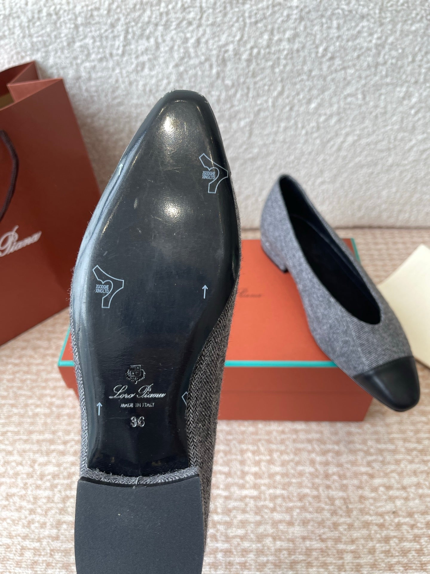 BALLET IN GREY TWEED MIX BLACK LAMBSKIN - 35