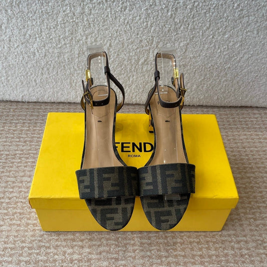 FF FIRST HIGH-HEEL 70MM IN KHAKI FABRIC AND CALFSKIN - 35