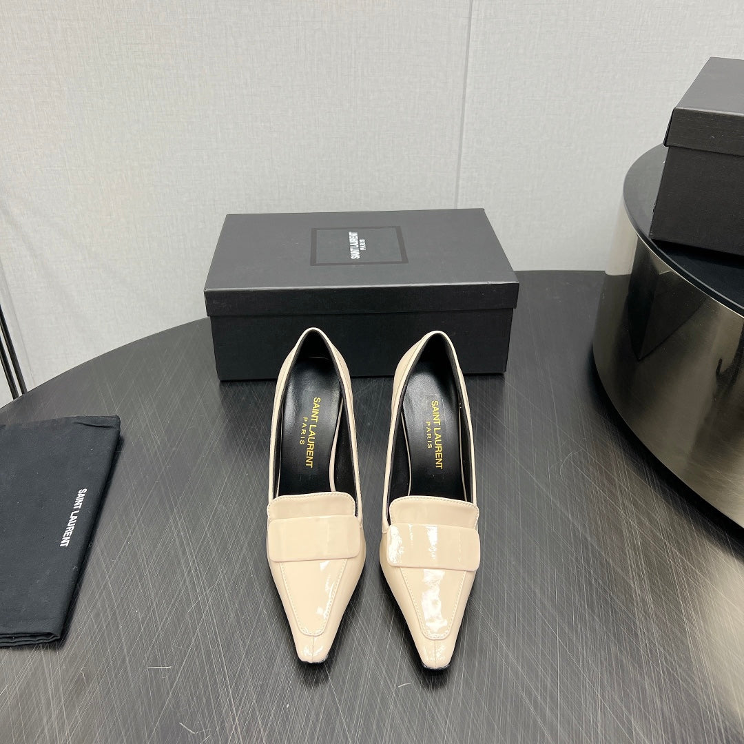 D'ORSAY PUMPS IN CREAM GLOSSY CALFSKIN - 34
