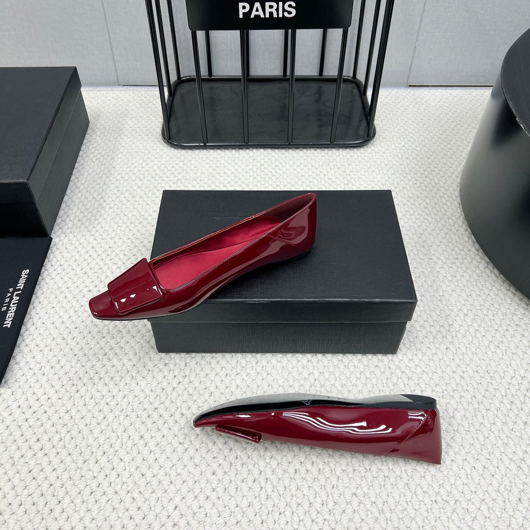 POPPY BALLET FLATS IN BURGUNDY RED GLOSSY LAMBSKIN - 35