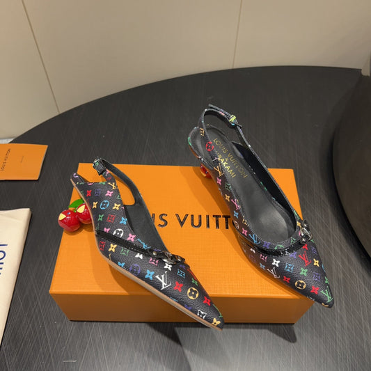 LV HIGH SLINGBACK LOGO PRINT 25S 55MM IN BLACK CALFSKIN - 35