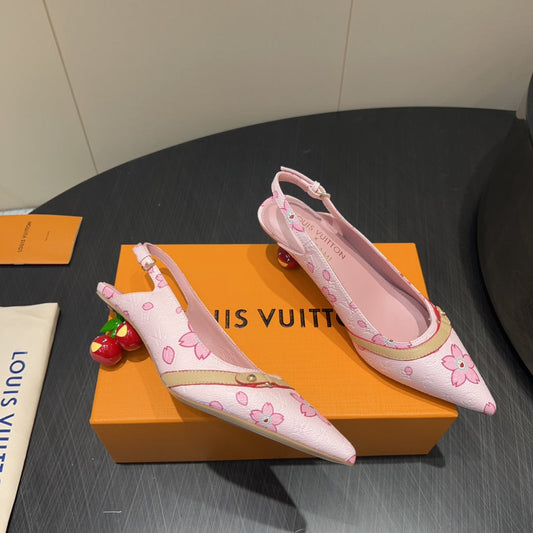 LV HIGH SLINGBACK LOGO PRINT 25S 55 MM IN LIGHT PINK CALFSKIN - 35