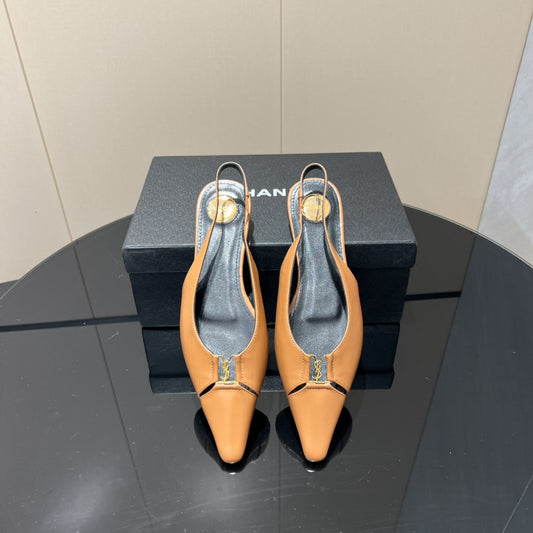YSL SLINGBACK FLATS 25S IN MUTED ORANGE LAMBSKIN WITH GOLD HARDWARE - 35