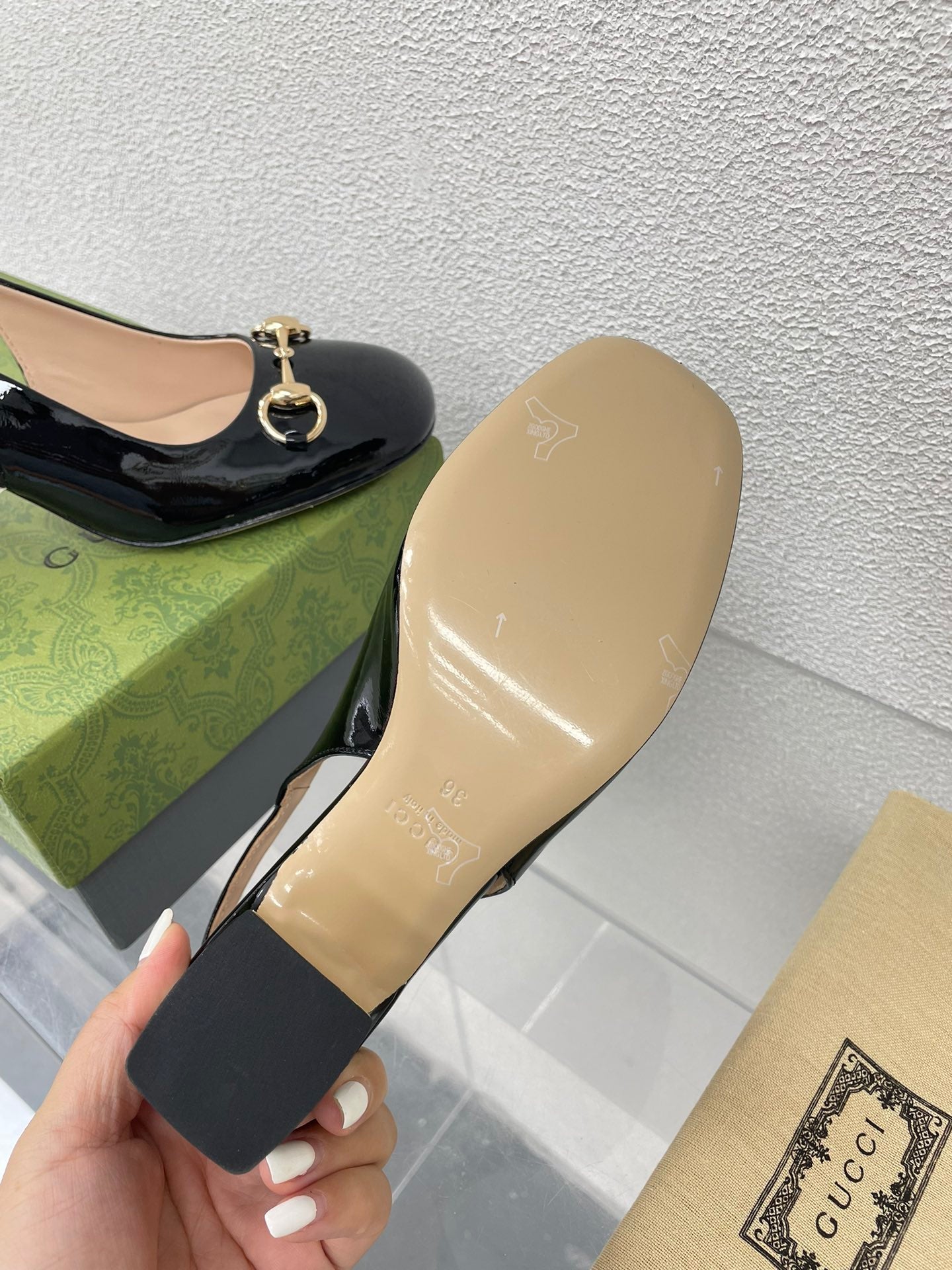 GG WOMEN'S HORSEBIT SLINGBACK 75MM IN BLACK CALFSKIN - 35