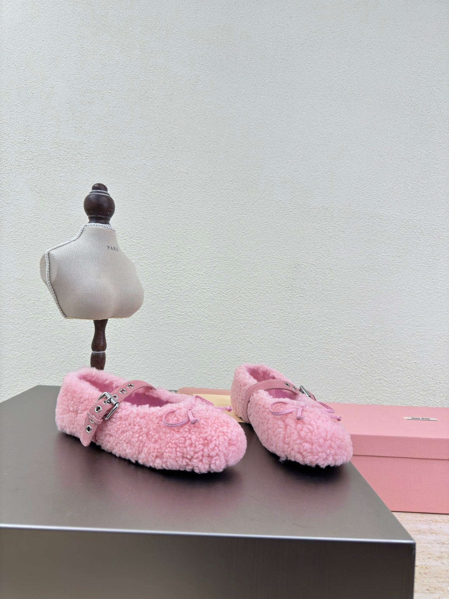 SHEARLING BALLET FLAT PINK WITH SUEDE STRAP - 35