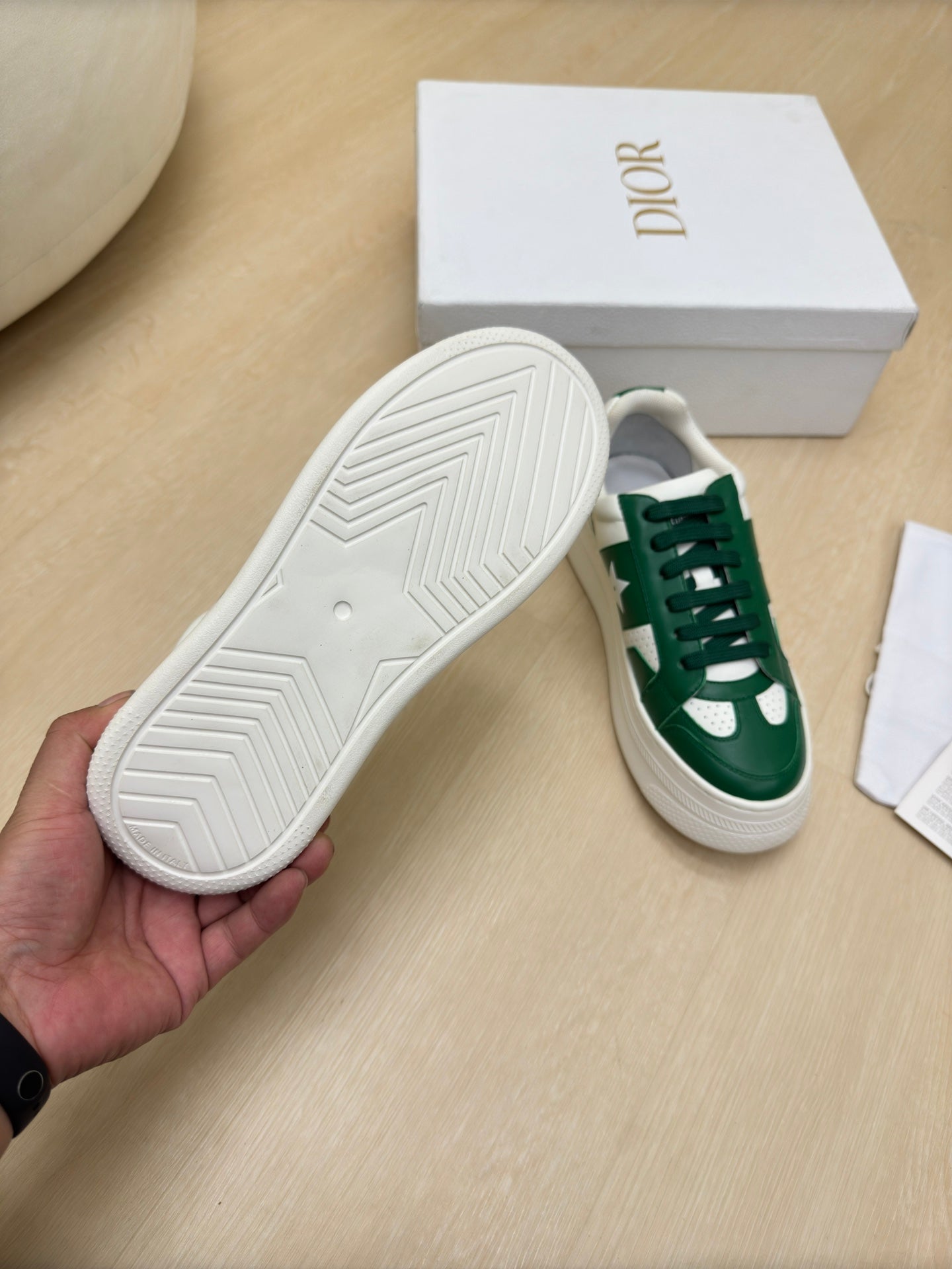 STAR PLATFORM SNEAKER IN WHITE MIX EMERALD GREEN CALFSKIN - 35