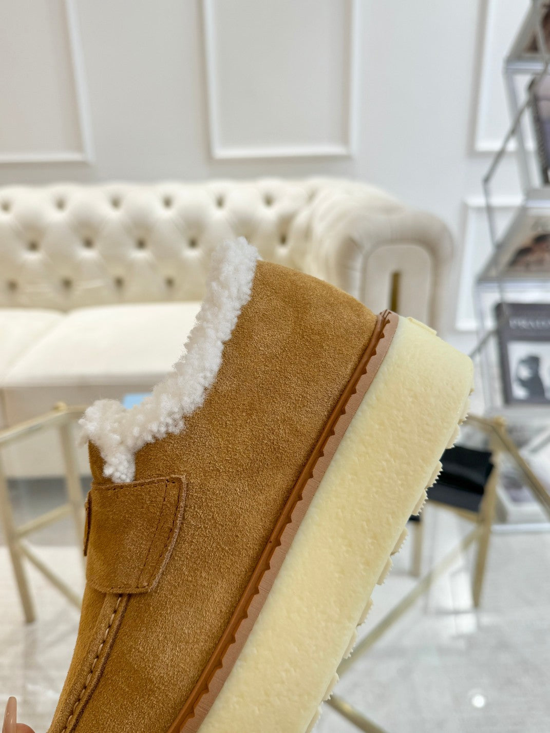 SUEDE LOAFER CAMEL WITH SHEARLING LINING - 35